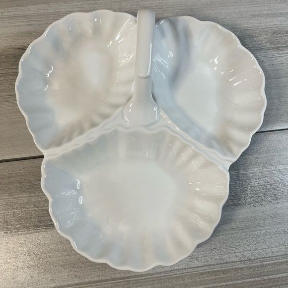 Porcellana de Paris Lovely Serving Dish 3 Compartments +Handle White Porcelain - Picture 6 of 7
